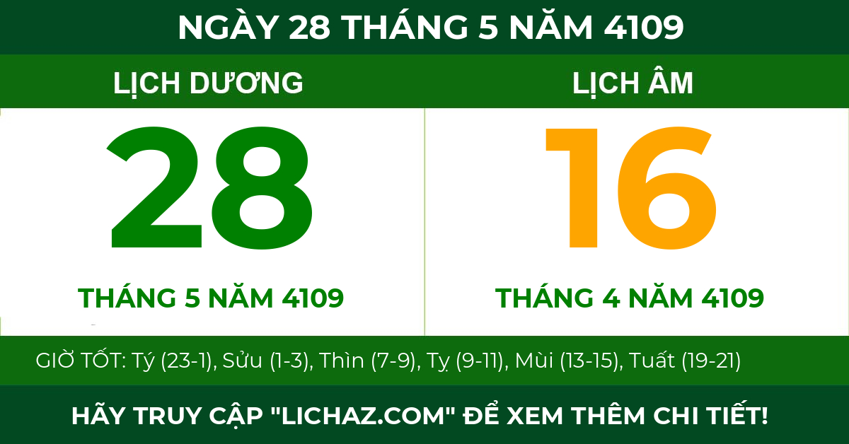 lịch âm ngày 28 tháng 5 năm 4109