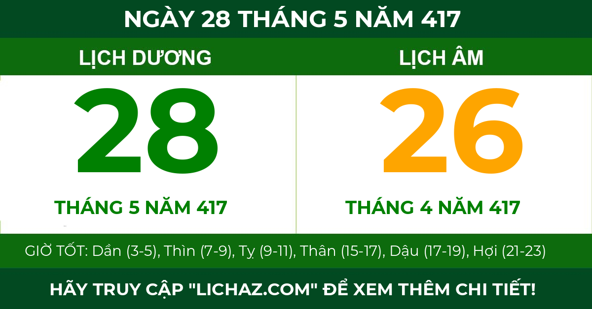 lịch âm ngày 28 tháng 5 năm 417