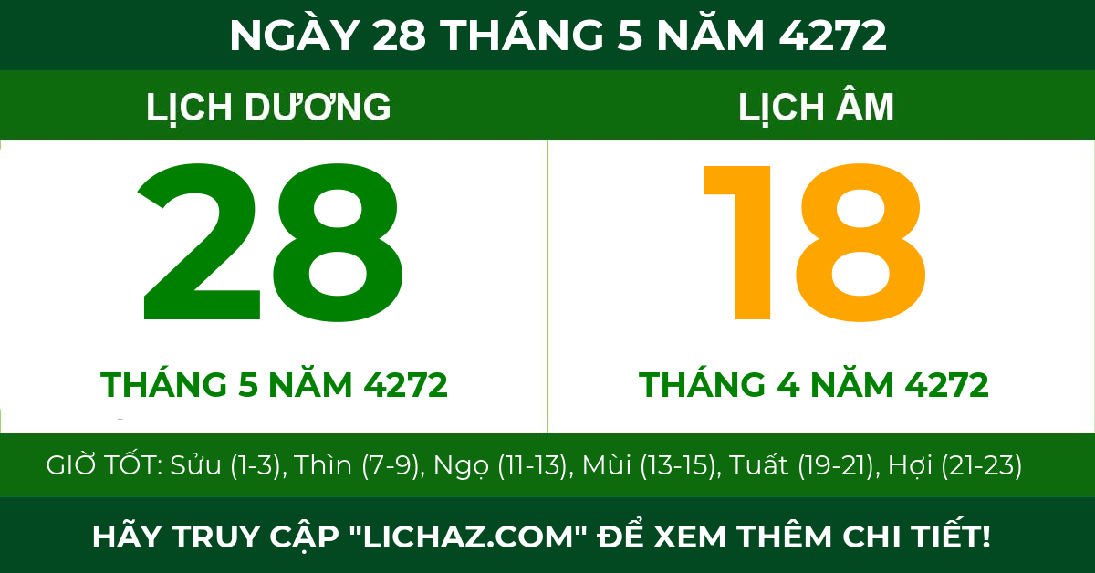 lịch âm ngày 28 tháng 5 năm 4272