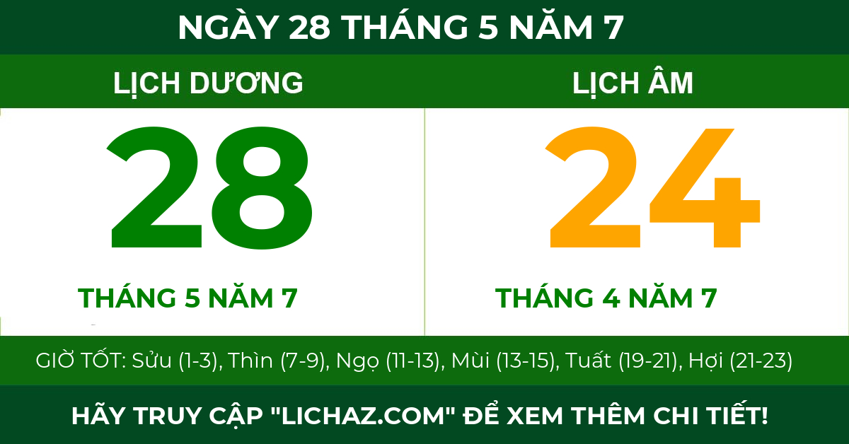 lịch âm ngày 28 tháng 5 năm 7