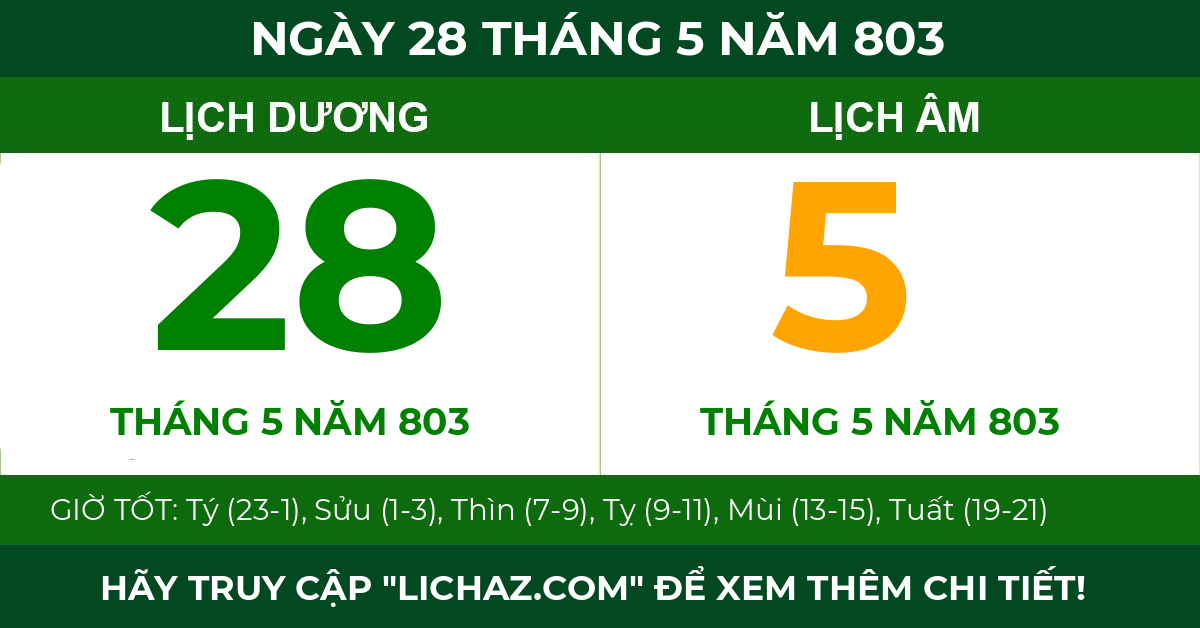lịch âm ngày 28 tháng 5 năm 803