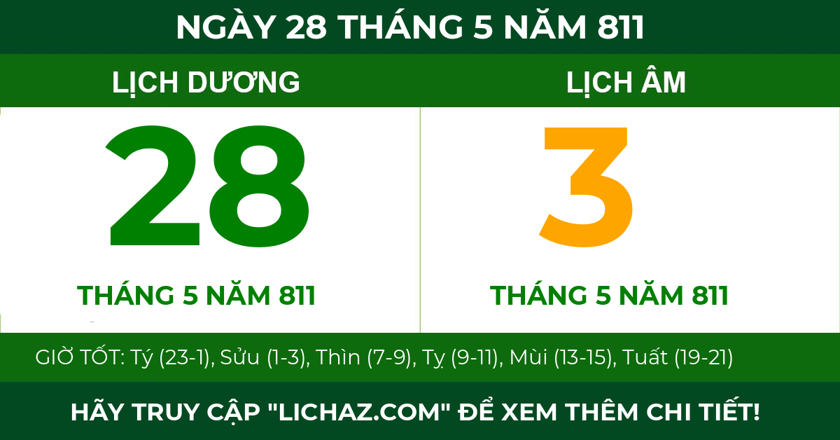 lịch âm ngày 28 tháng 5 năm 811