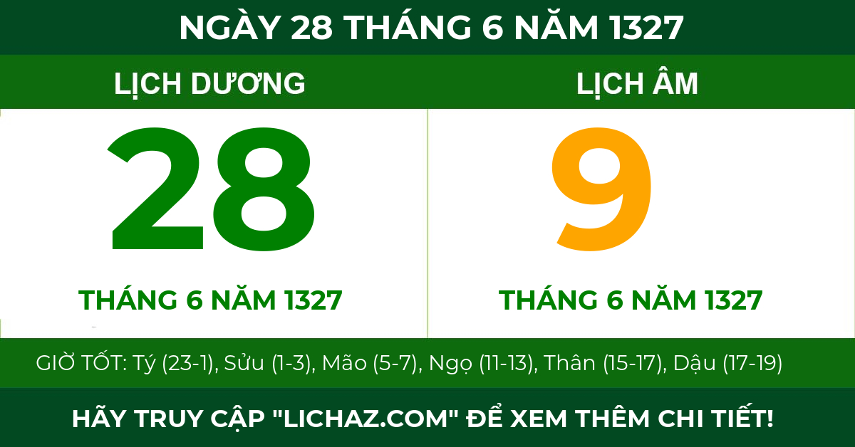 lịch âm ngày 28 tháng 6 năm 1327