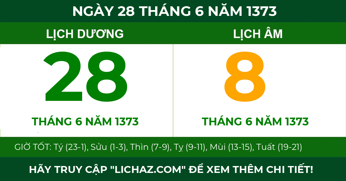lịch âm ngày 28 tháng 6 năm 1373