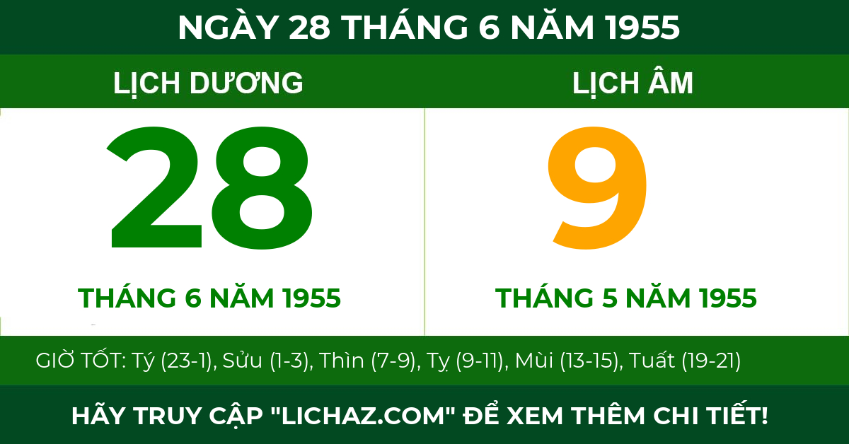 lịch âm ngày 28 tháng 6 năm 1955