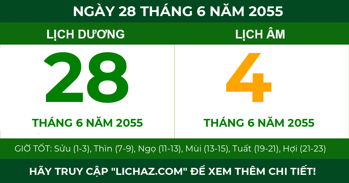 lịch âm ngày 28 tháng 6 năm 2055