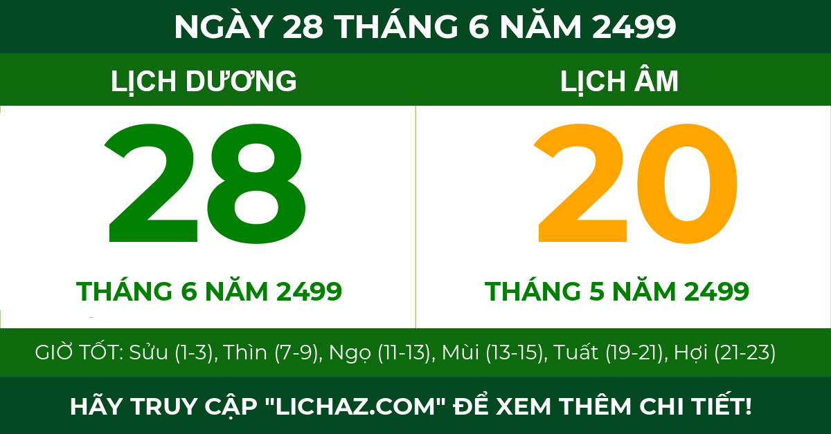 lịch âm ngày 28 tháng 6 năm 2499