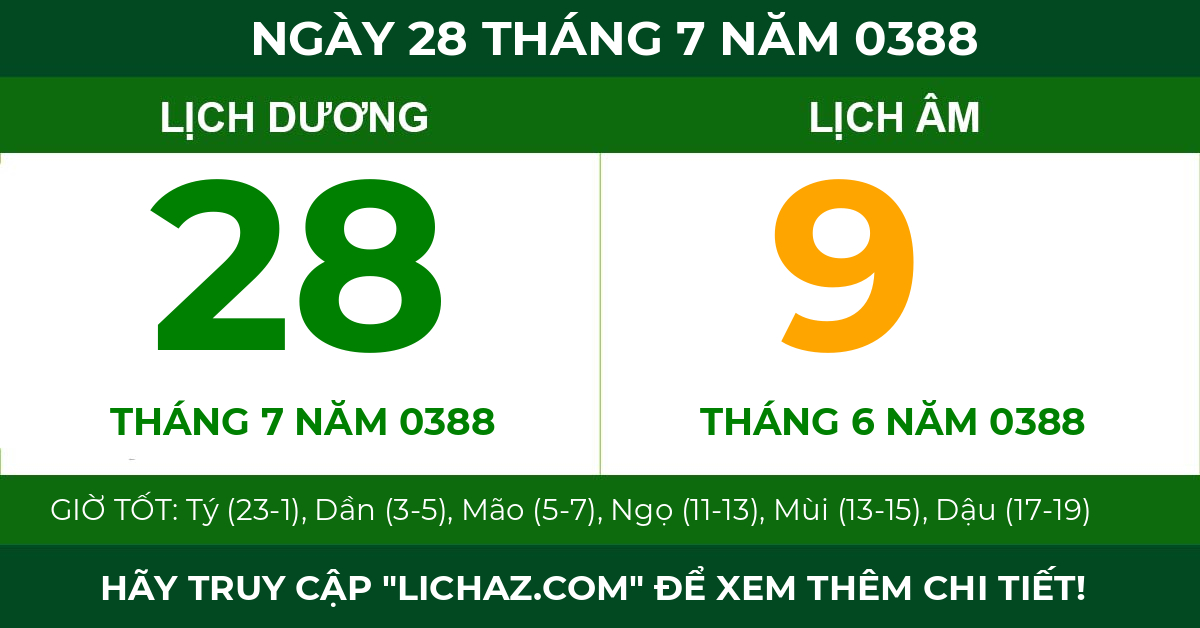 lịch âm ngày 28 tháng 7 năm 0388