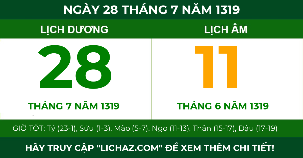 lịch âm ngày 28 tháng 7 năm 1319