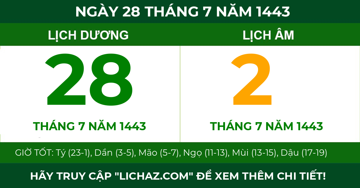 lịch âm ngày 28 tháng 7 năm 1443