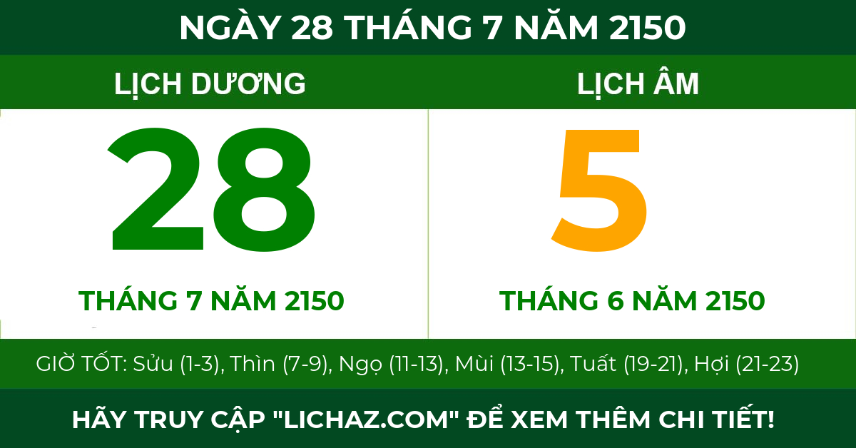 lịch âm ngày 28 tháng 7 năm 2150