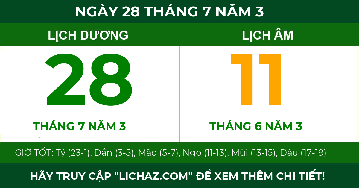 lịch âm ngày 28 tháng 7 năm 3