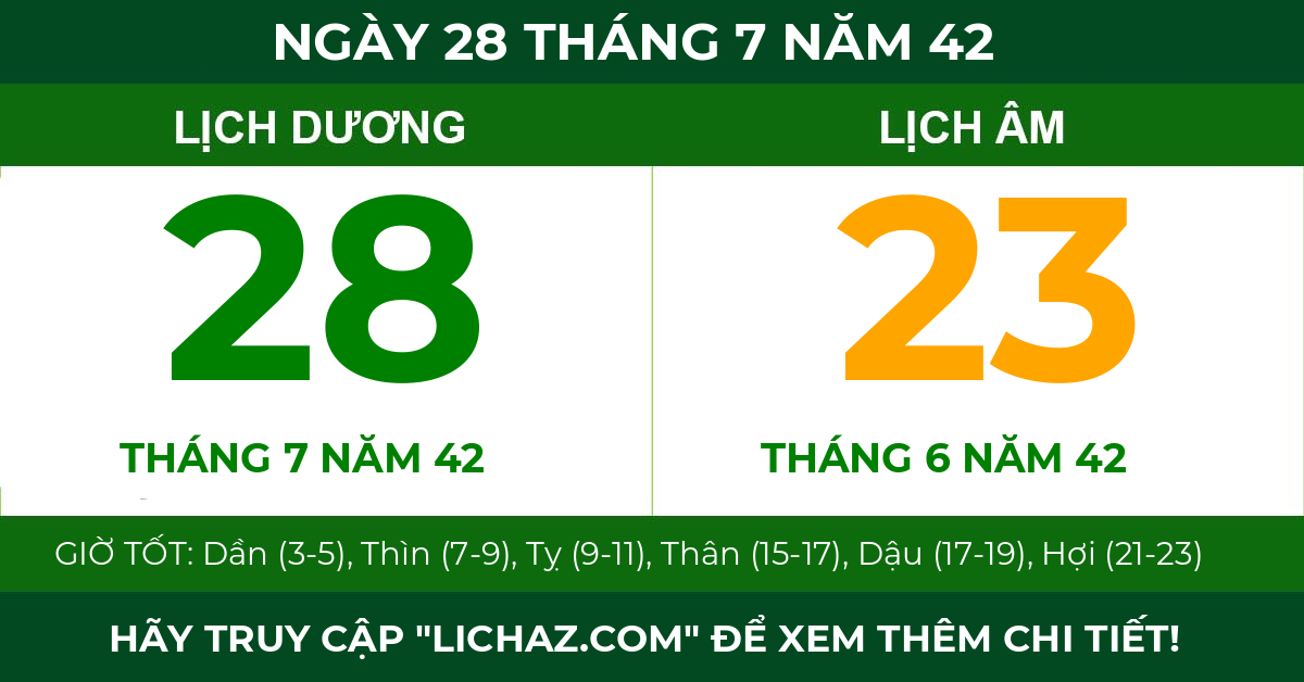 lịch âm ngày 28 tháng 7 năm 42