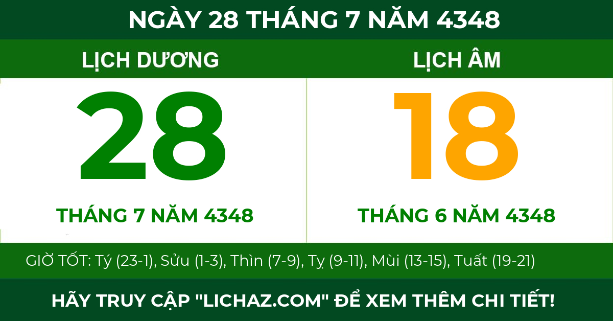 lịch âm ngày 28 tháng 7 năm 4348