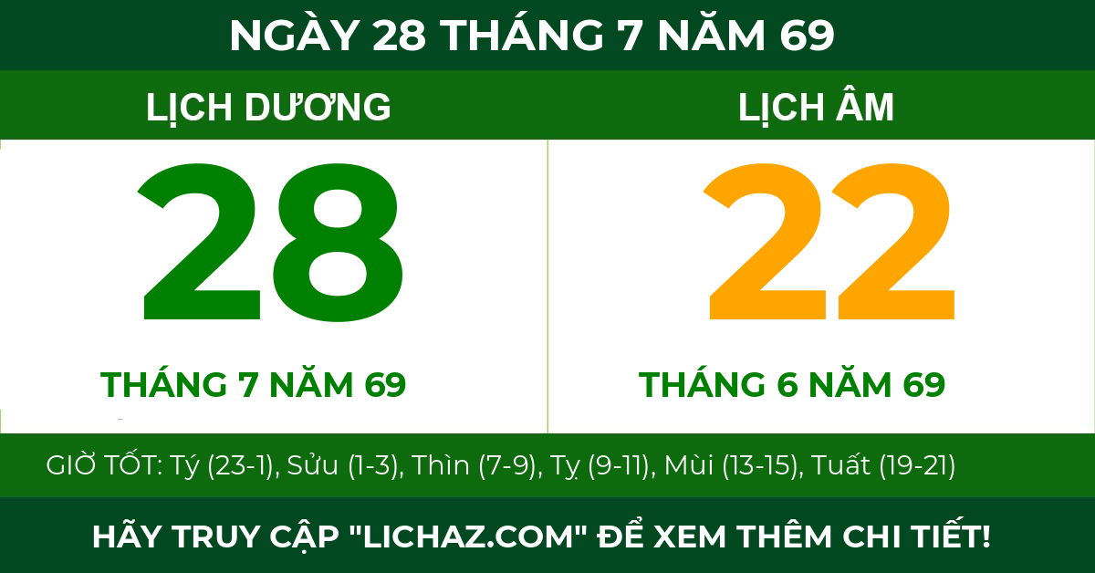 lịch âm ngày 28 tháng 7 năm 69