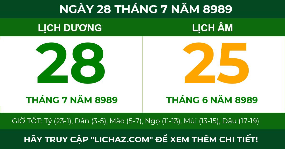 lịch âm ngày 28 tháng 7 năm 8989