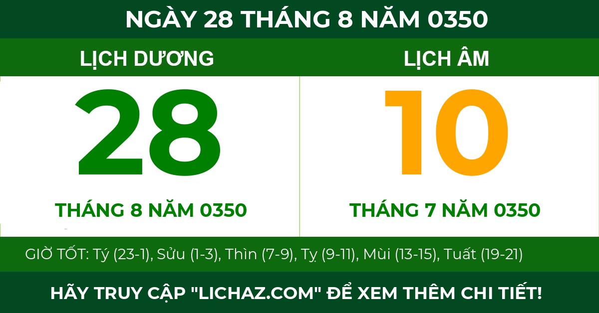 lịch âm ngày 28 tháng 8 năm 0350