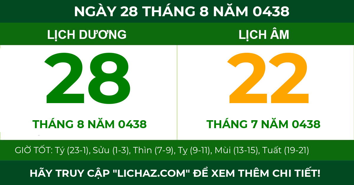 lịch âm ngày 28 tháng 8 năm 0438