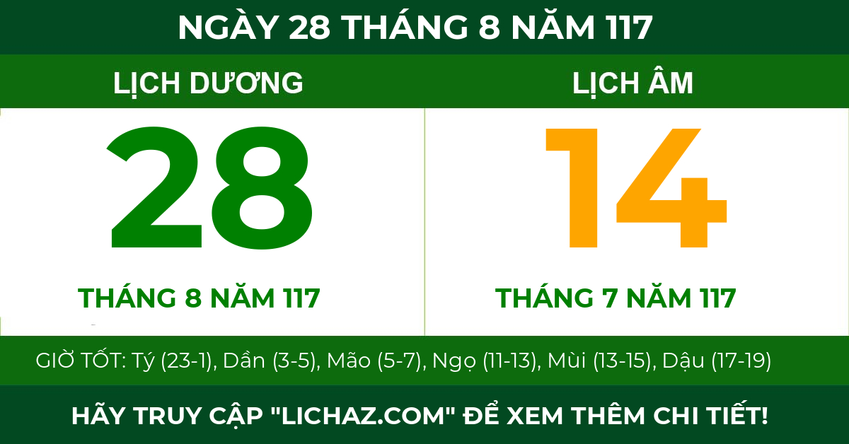 lịch âm ngày 28 tháng 8 năm 117