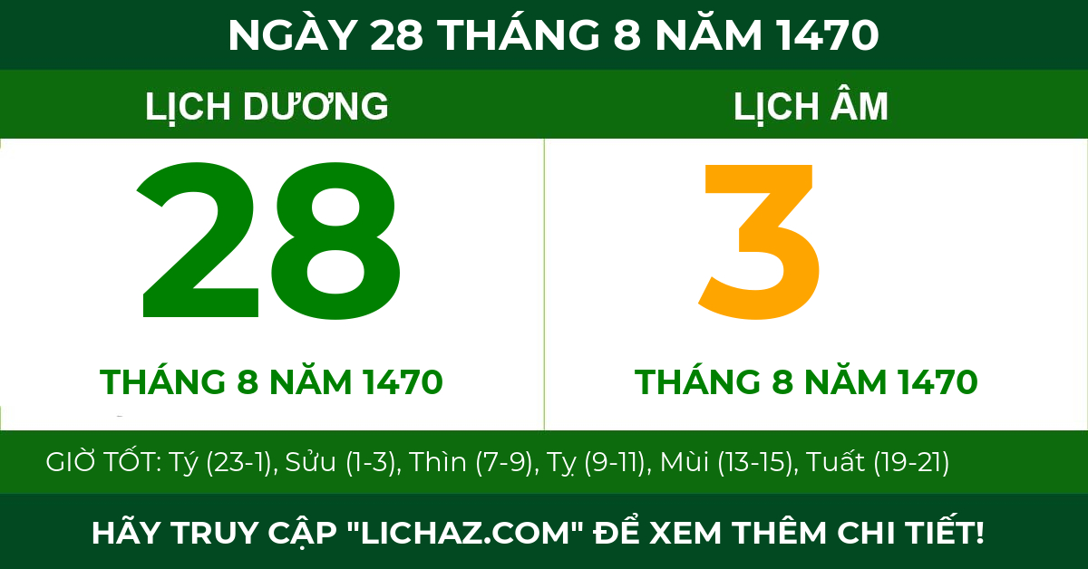 lịch âm ngày 28 tháng 8 năm 1470