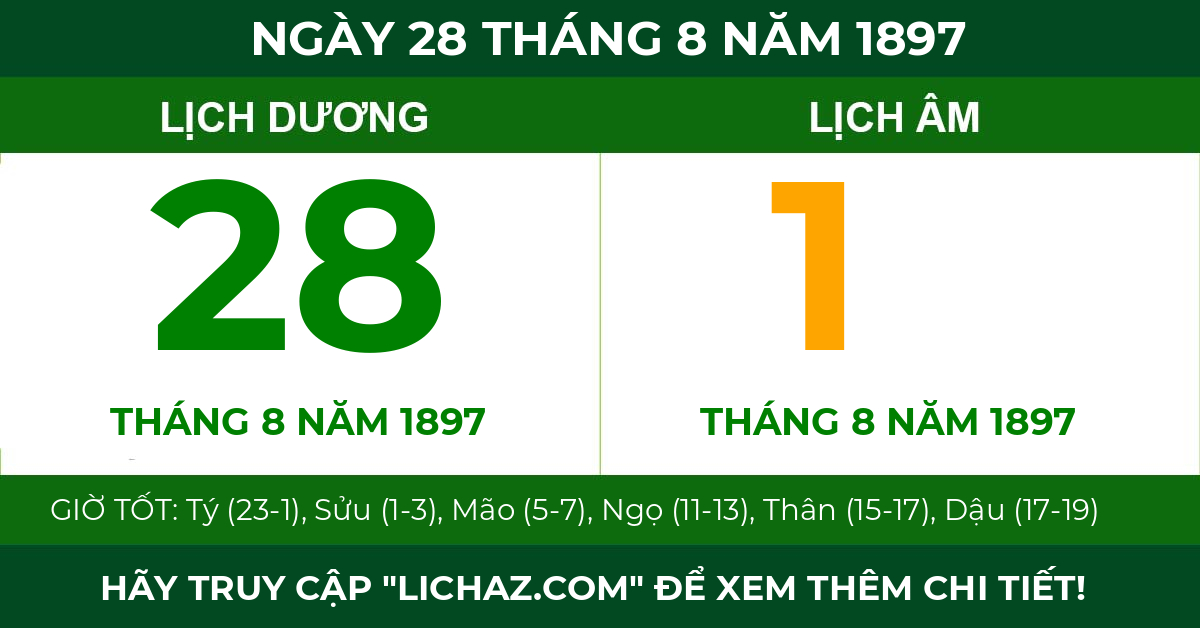 lịch âm ngày 28 tháng 8 năm 1897
