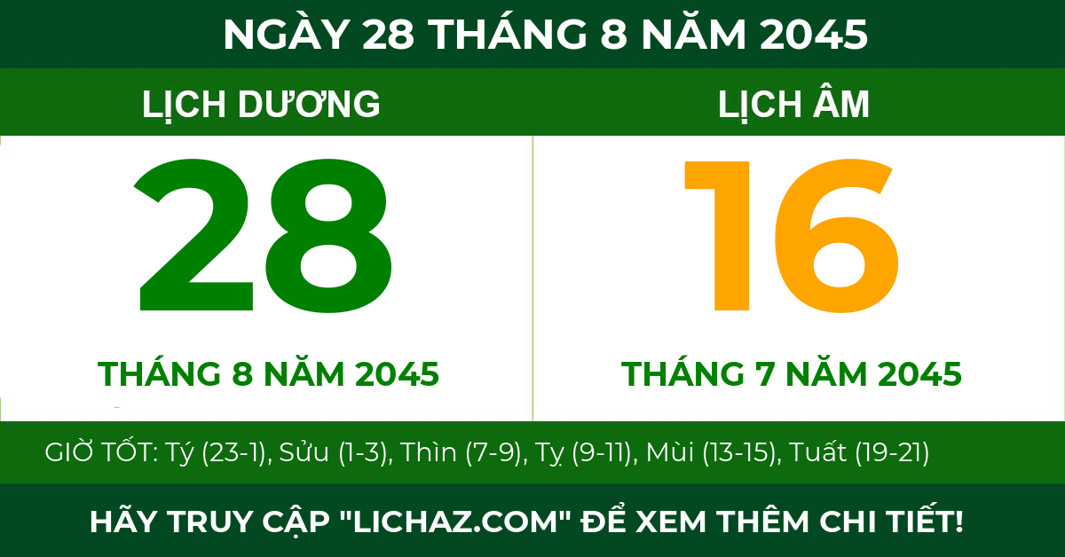 lịch âm ngày 28 tháng 8 năm 2045