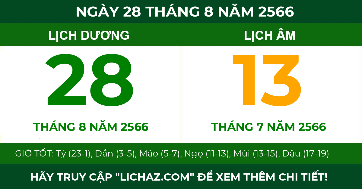 lịch âm ngày 28 tháng 8 năm 2566