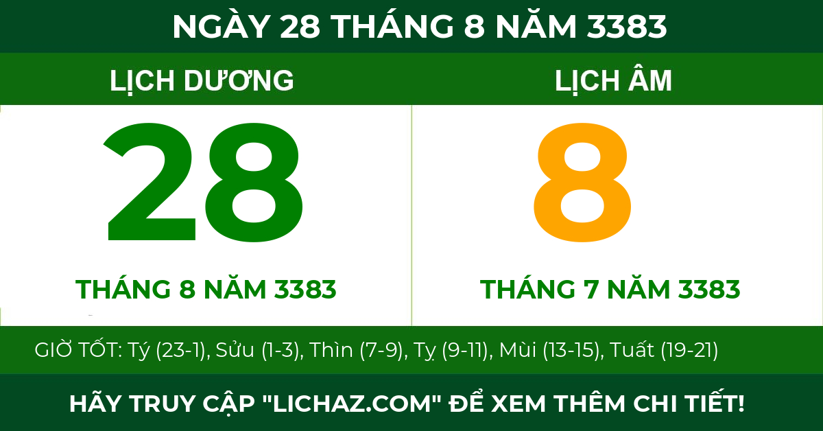 lịch âm ngày 28 tháng 8 năm 3383