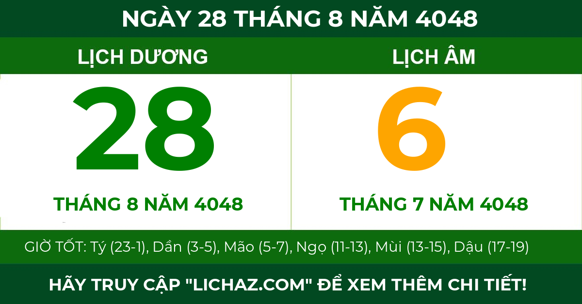 lịch âm ngày 28 tháng 8 năm 4048