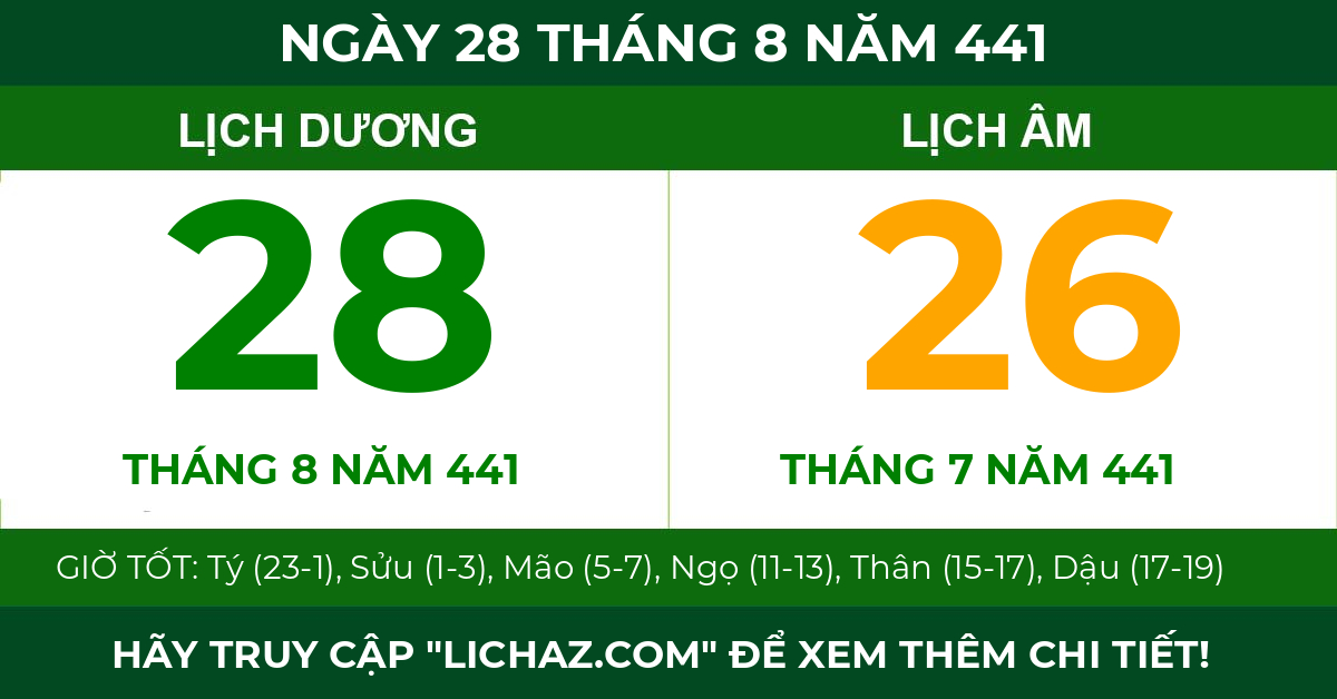 lịch âm ngày 28 tháng 8 năm 441