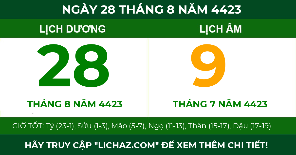 lịch âm ngày 28 tháng 8 năm 4423