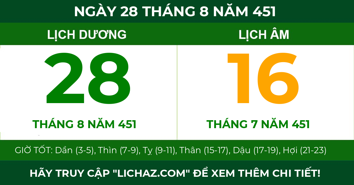 lịch âm ngày 28 tháng 8 năm 451
