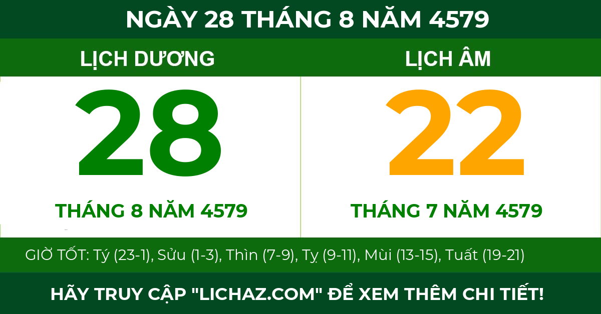 lịch âm ngày 28 tháng 8 năm 4579