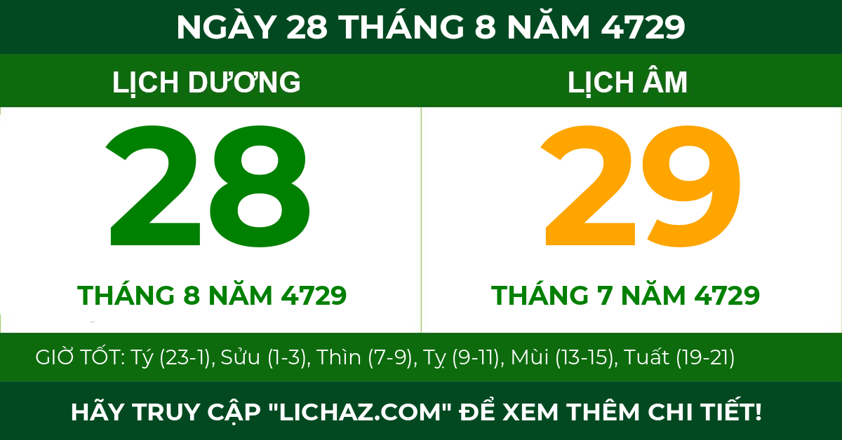 lịch âm ngày 28 tháng 8 năm 4729