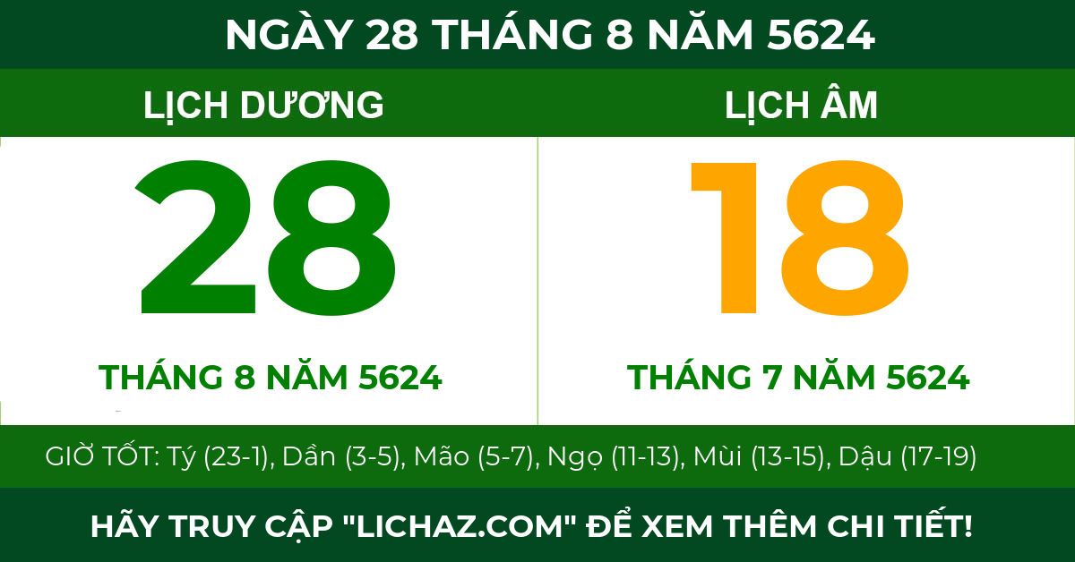 lịch âm ngày 28 tháng 8 năm 5624