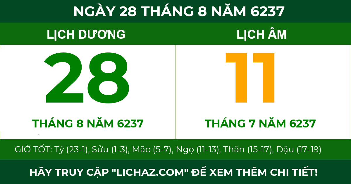 lịch âm ngày 28 tháng 8 năm 6237