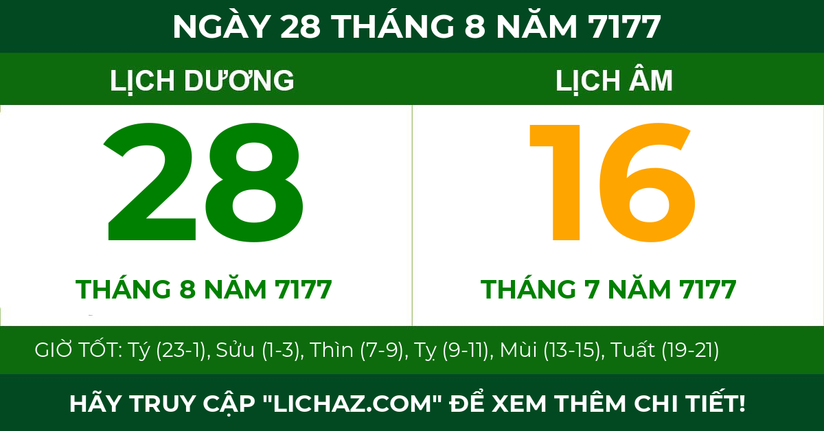 lịch âm ngày 28 tháng 8 năm 7177