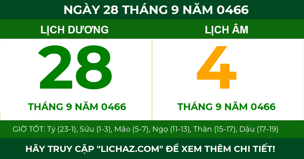 lịch âm ngày 28 tháng 9 năm 0466