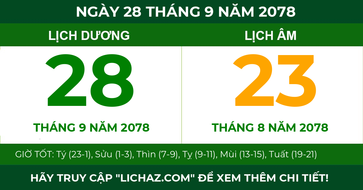 lịch âm ngày 28 tháng 9 năm 2078