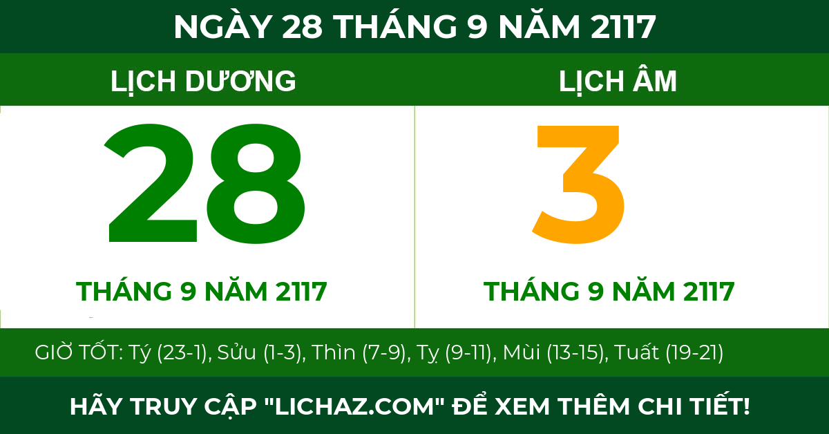 lịch âm ngày 28 tháng 9 năm 2117