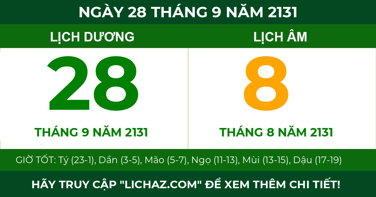 lịch âm ngày 28 tháng 9 năm 2131