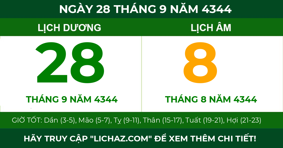 lịch âm ngày 28 tháng 9 năm 4344