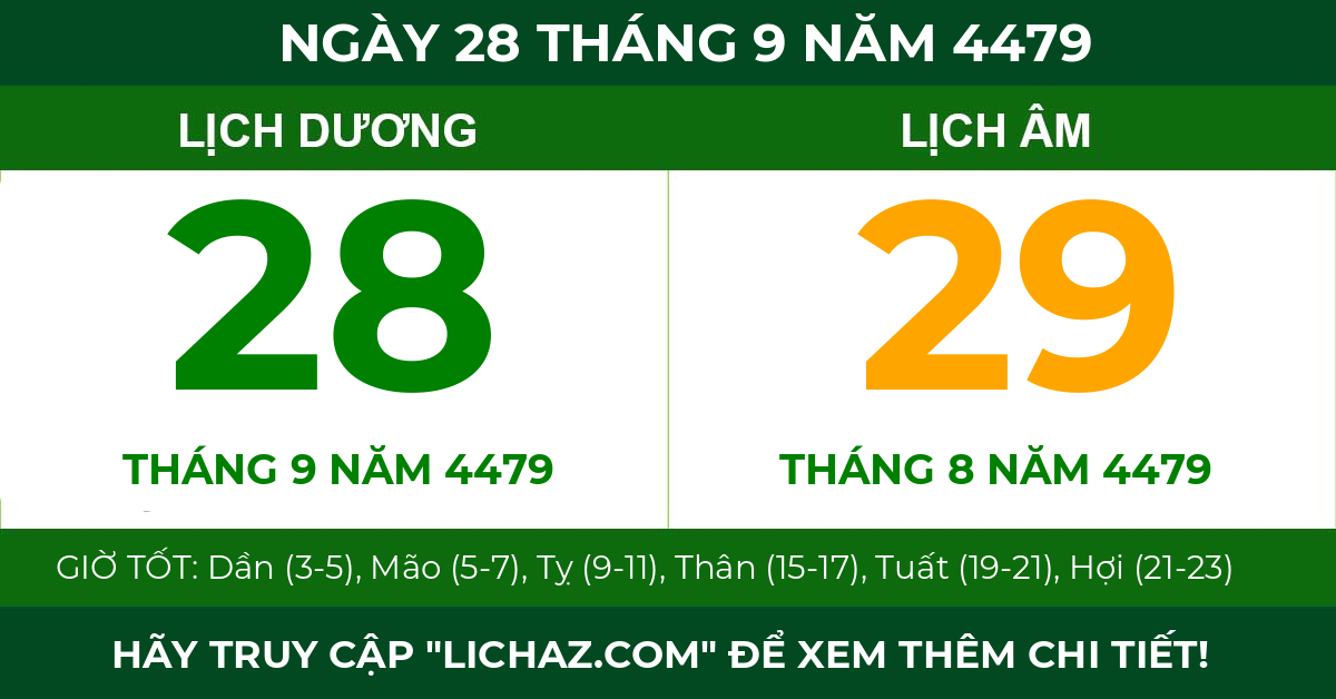 lịch âm ngày 28 tháng 9 năm 4479