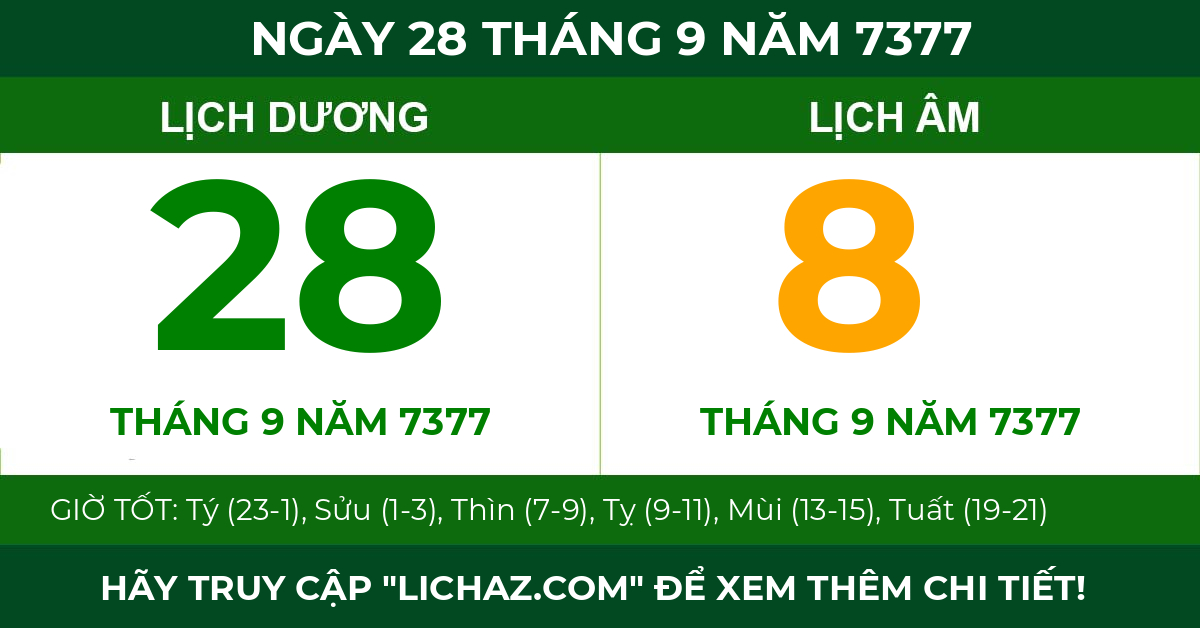 lịch âm ngày 28 tháng 9 năm 7377