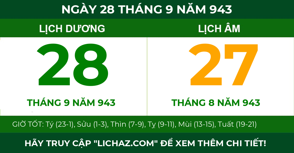 lịch âm ngày 28 tháng 9 năm 943