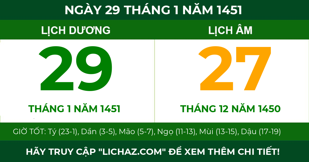 lịch âm ngày 29 tháng 1 năm 1451
