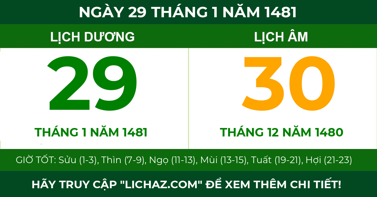 lịch âm ngày 29 tháng 1 năm 1481