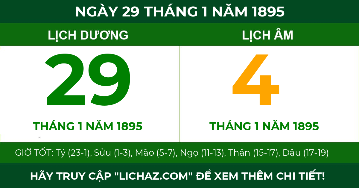 lịch âm ngày 29 tháng 1 năm 1895