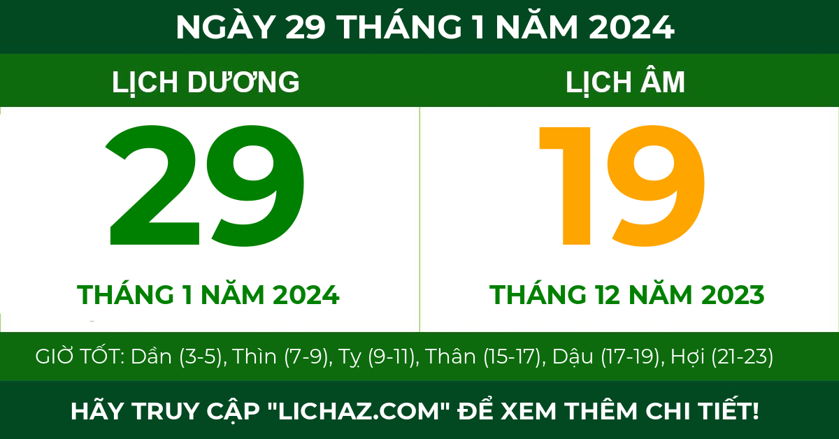 lịch âm ngày 29 tháng 1 năm 2024