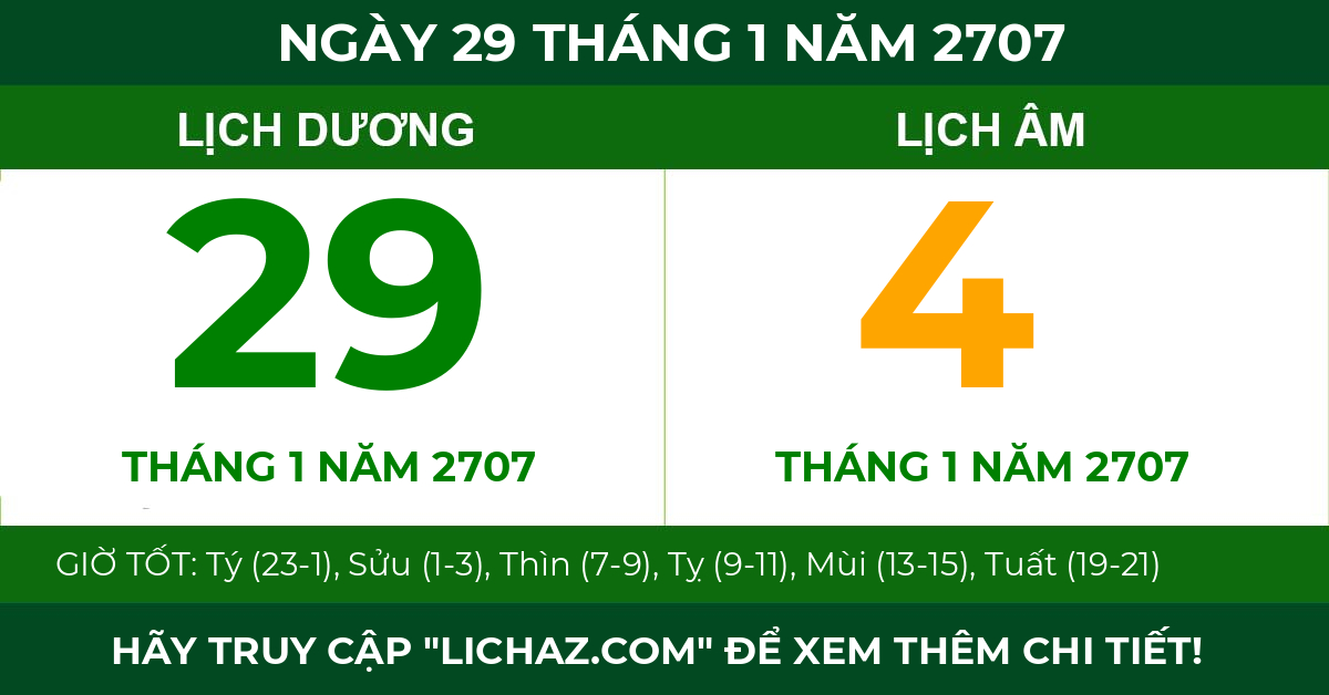 lịch âm ngày 29 tháng 1 năm 2707
